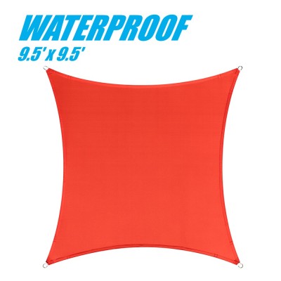 ColourTree 100% BLOCKAGE Waterproof 9.5' x 9.5' Sun Shade Sail Canopy ?Square Red - Commercial Standard Heavy Duty - 220 GSM - 4 Years Warranty   